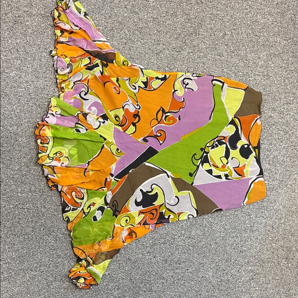 Dana Buchman Colorblock Floral A-Line Midi Skirt - Purple, Green, Orange, Brown - Picture 3 of 5